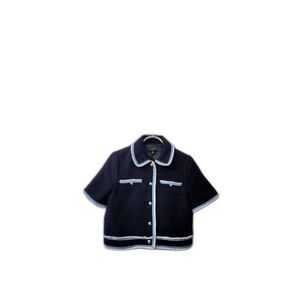 Talbots Amherst Twead Fringe Jacket Navy Blue White Trim Cotton Old Money Granny